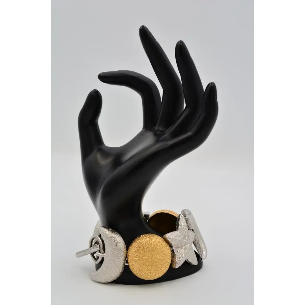 Christian Dior Vintage Celestial Moon Star Statement Bracelet Silver Gold Chunky